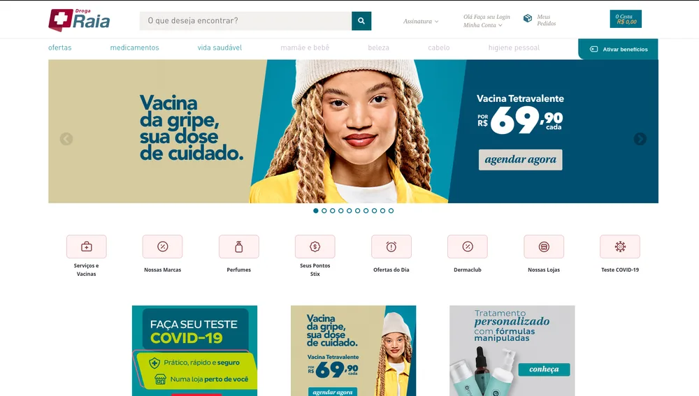 Loja Droga Raia desenvolvida pela Inventando Sites