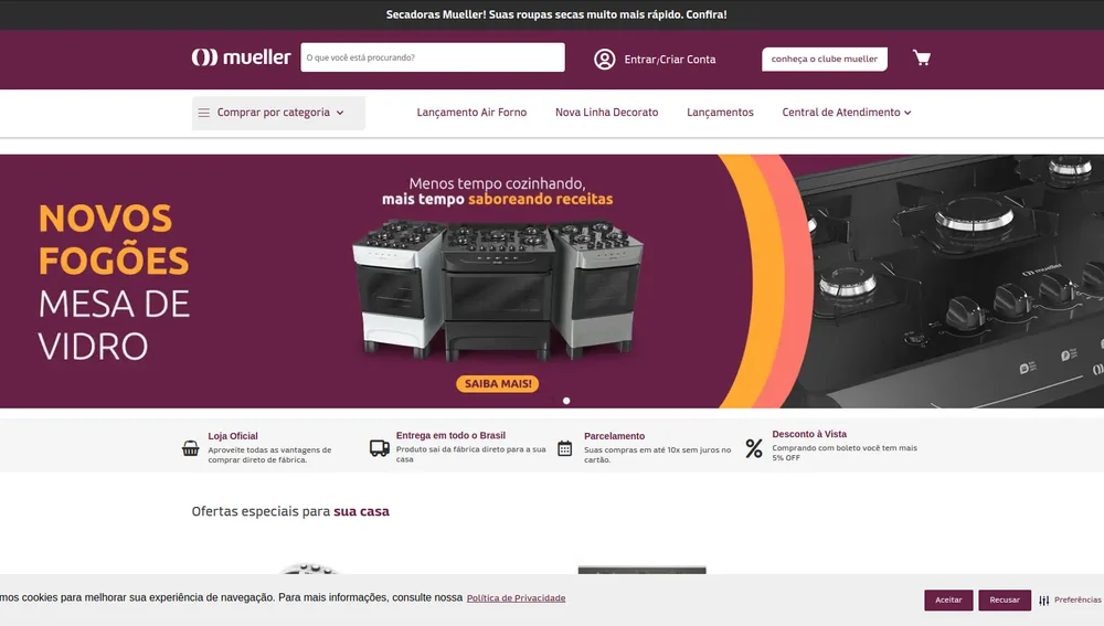 Loja Mueller Eletrodomésticos desenvolvida pela Inventando Sites